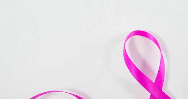 Animation Pink Bånd Hvid Baggrund Brystkræft Positiv Bevidsthed Kampagne Koncept – Stock-video