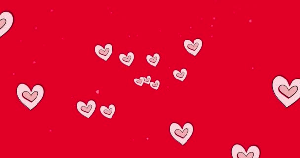 Animace Ikon Červených Srdcí Plovoucí Červeném Pozadí Valentýn Romantika Koncept — Stock video