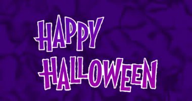 Mor hareketli arkaplan üzerine Mutlu Cadılar Bayramı metni animasyonu. Cadılar bayramı, sonbahar, kutlama ve geleneksel konsept dijital olarak oluşturulmuş video.