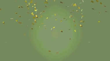 Yeşil arka plana düşen altın konfetilerinin animasyonu. parti ve kutlama konsepti dijital olarak oluşturulmuş video.