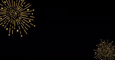 Tebrik mesajı ve siyah arka plan üzerine havai fişek animasyonu. parti ve kutlama konsepti dijital olarak oluşturulmuş video.