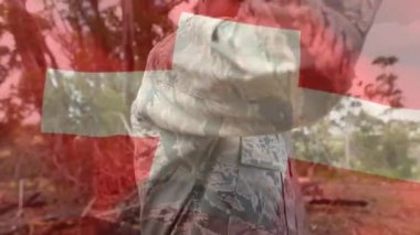 Askerin bayrağının canlandırılması. küresel vatanseverlik, silahlı kuvvetler ve koruma kavramı dijital olarak oluşturulmuş video.