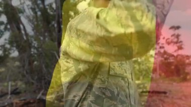 Asker yerine Belçika bayrağı animasyonu. küresel vatanseverlik, silahlı kuvvetler ve koruma kavramı dijital olarak oluşturulmuş video.