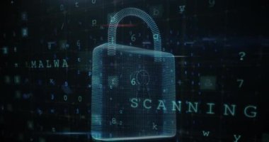 Çevrimiçi güvenlik kilidi üzerinden harfleri ve numaraları değiştirmenin animasyonu. küresel internet güvenliği, veri işleme, bağlantılar ve dijital arayüz konsepti dijital olarak oluşturulmuş video.