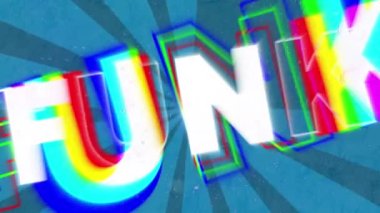 Değişen mavi çizgiler üzerinde renkli çarpıtma olan beyaz metinde funk animasyonu. dijital arayüz ve sosyal medya mesajlaşma kavramı dijital olarak oluşturulmuş vide