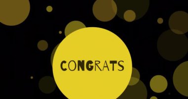 Yüzen ışık noktalarının animasyonu ve siyah arkaplan üzerine yazılan metni kutlar. parti ve kutlama konsepti dijital olarak oluşturulmuş video.