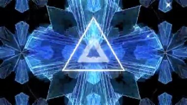 Siyah arkaplandaki kaleydoskopik şekillerin animasyonu. küresel bilim, teknoloji ve dijital arayüz kavramı dijital olarak oluşturulmuş video.