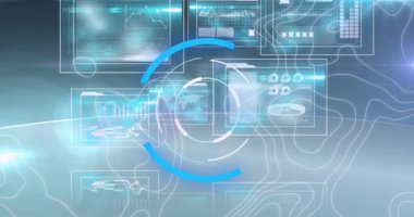 Bilimsel grafik ve veri üzerindeki işleme çemberinin ve ışığın animasyonu. küresel bilim, bağlantılar ve dijital arayüz konsepti dijital olarak oluşturulmuş video.