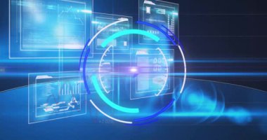 Bilimsel grafik ve veriler üzerinde hareket eden işlem çemberinin animasyonu. küresel bilim, bağlantılar ve dijital arayüz konsepti dijital olarak oluşturulmuş video.