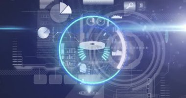 Bilimsel grafik ve veriler üzerindeki işleme çemberinin animasyonu. küresel bilim, bağlantılar ve dijital arayüz konsepti dijital olarak oluşturulmuş video.