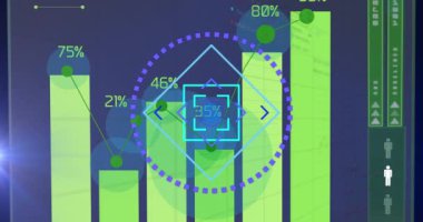 Bilimsel grafik ve veriler üzerinden hareket eden ışığın animasyonu. küresel bilim, bağlantılar ve dijital arayüz konsepti dijital olarak oluşturulmuş video.