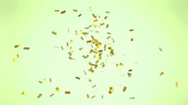 Sarı arka plana düşen altın konfetilerinin animasyonu. parti ve kutlama konsepti dijital olarak oluşturulmuş video.