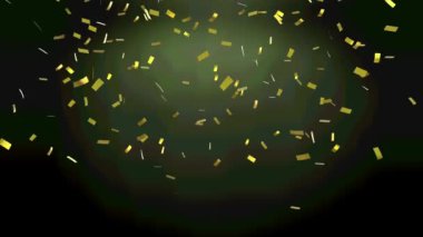 Siyah arka plana düşen altın konfetilerinin animasyonu. parti ve kutlama konsepti dijital olarak oluşturulmuş video.