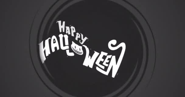 Animación Digital Texto Feliz Halloween Sobre Banner Negro Redondo Sobre — Vídeos de Stock