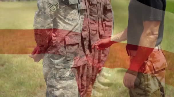 Animazione Bandiera Inghilterra Sopra Soldati Patriottismo Globale Forze Armate Concetto — Video Stock