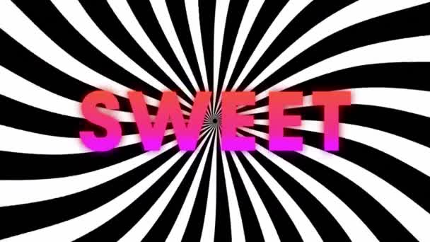 Animation Sweet Pink Purple Text Rotating Black White Stripes Digital — Stock Video