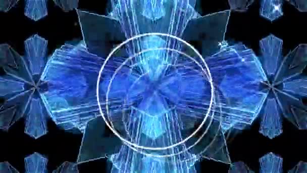 Animación Azul Brillante Caleidoscopio Formas Sobre Fondo Negro Concepto Global — Vídeo de stock