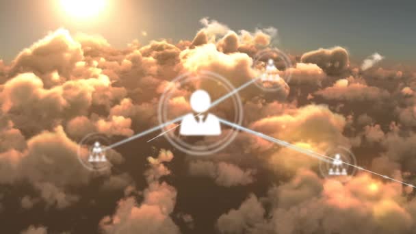 Animação Rede Conexões Com Ícones Sobre Nuvens Conexões Globais Processamento — Vídeo de Stock