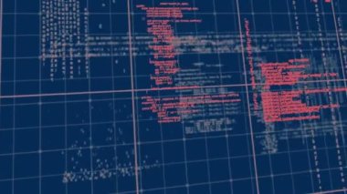 Mavi zemin üzerinde veri işleme animasyonu. küresel bağlantılar, veri işleme ve dijital arayüz konsepti dijital olarak oluşturulmuş video.