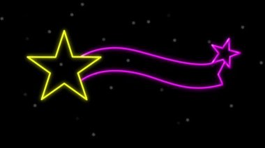 Siyah arka planda Neon Noel süslemesi üzerine düşen kar animasyonu. Noel, gelenek ve kutlama konsepti dijital olarak oluşturuldu.