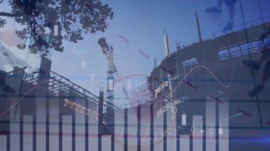 Basketbolcular üzerinden finansal veri işleme animasyonu. küresel iş, finans ve bağlantılar konsepti dijital olarak oluşturulmuş video.