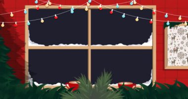 Noel süslemeleriyle ilgili mutlu noel mesajlarının animasyonu. Noel, kış, gelenek ve kutlama konsepti dijital olarak oluşturulmuş video.