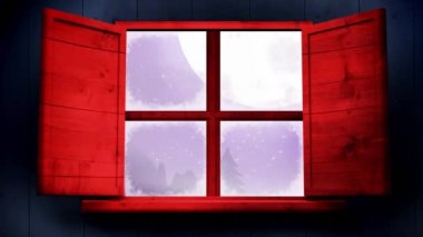 Noel Baba 'nın ren geyiğiyle kızakta olduğu kış manzarasının animasyonu. Noel, kış, gelenek ve kutlama konsepti dijital olarak oluşturulmuş video.