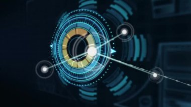 Siyah arkaplanda veri işleme ile dijital arayüze karşı bağlantılar ağı. bilgisayar arayüzü ve teknoloji kavramı