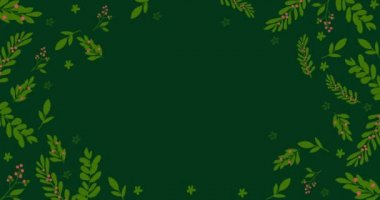 Yeşil arka planda bitkilerin ve çiçeklerin Noel tasarımının canlandırılması. Noel, kış, gelenek ve kutlama konsepti dijital olarak oluşturulmuş video.