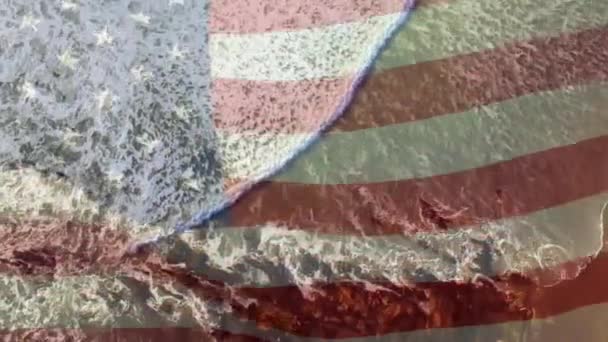Ψηφιακή Σύνθεση Του Κυματίζει Μας Σημαία Έναντι Εναέρια Άποψη Της — Αρχείο Βίντεο