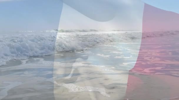 Digital Composition Waving France Flag Waves Sea National Tourism Travel — Stock Video