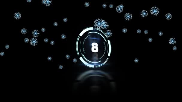 在降雪的黑色背景上 钟表的动画 圣诞节 传统和庆祝概念数字制作的视频 — 图库视频影像