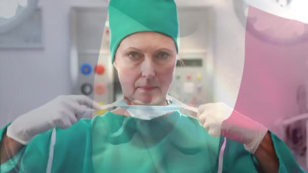 Animatie Van Vlag Van Frankrijk Zwaaiend Chirurgen Operatiekamer Wereldwijde Geneeskunde — Stockvideo