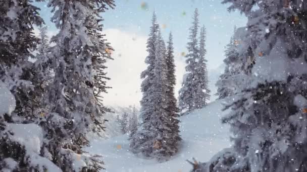 冬の田園風景の上に落ちる季節の挨拶や雪のアニメーション クリスマス 伝統とお祝いのコンセプトデジタルで生成されたビデオ — ストック動画