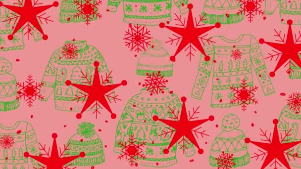 Animazione Del Modello Maglione Natale Stelle Cadenti Sfondo Rosa Natale — Video Stock