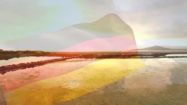 Denizin havadan görünüşüne karşı Alman bayrağı sallamanın dijital bileşimi. Ulusal turizm ve seyahat kavramı