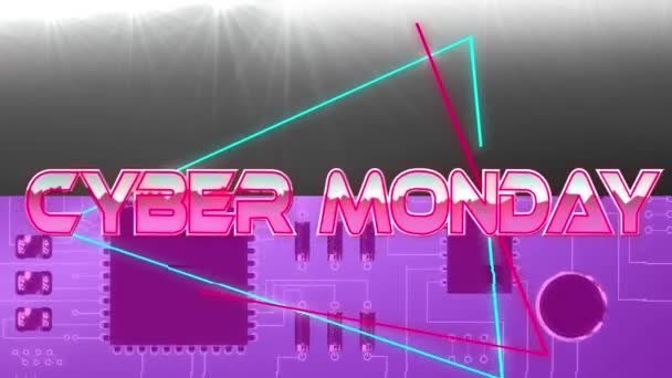 Animation Von Cyber Monday Text Über Geometrische Formen Und Prozessorkerne — Stockvideo