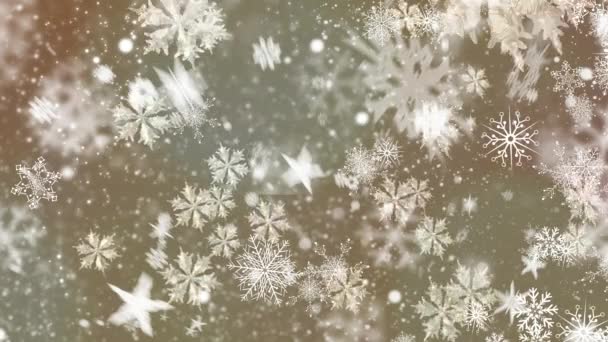 灰色の背景に落ちる複数の雪のアイコンのデジタルアニメーション クリスマス フェスティバルとお祝いのコンセプト — ストック動画