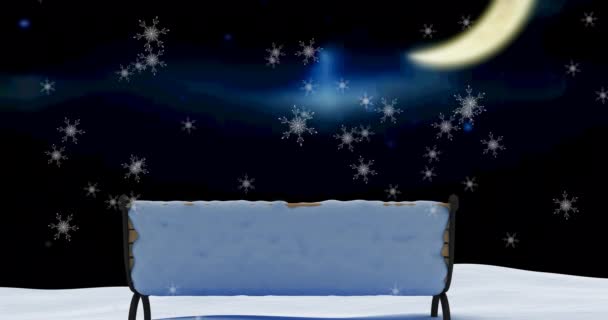 Animação Neve Caindo Sobre Banco Cenário Inverno Natal Tradição Conceito — Vídeo de Stock