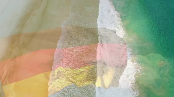 Composición Digital Bandera Alemania Ondeando Contra Vista Aérea Playa Las — Vídeos de Stock