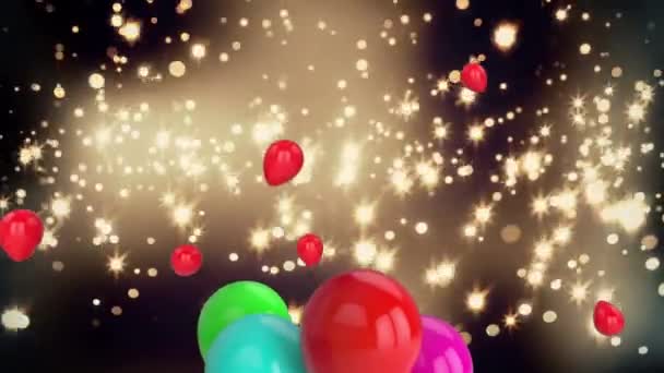 Animazione Palloncini Colorati Che Sorvolano Luci Luminose Capodanno Festa Natale — Video Stock