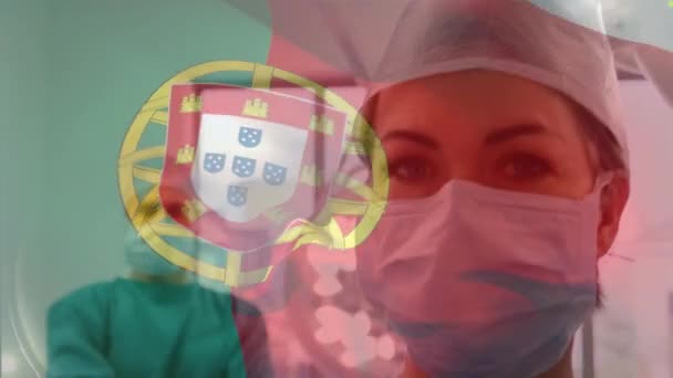 Animace Vlajky Portugalských Chirurgů Operačním Sále Globální Medicína Zdravotnické Služby — Stock video