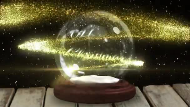 Stella Cadente Intorno Testo Natale Felice Una Palla Neve Superficie — Video Stock