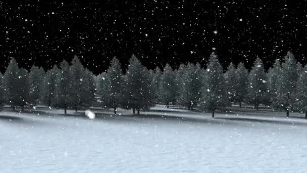 Анимация Светящихся Точек Света Над Деревьями Зимних Пейзажах Сельской Местности — стоковое видео
