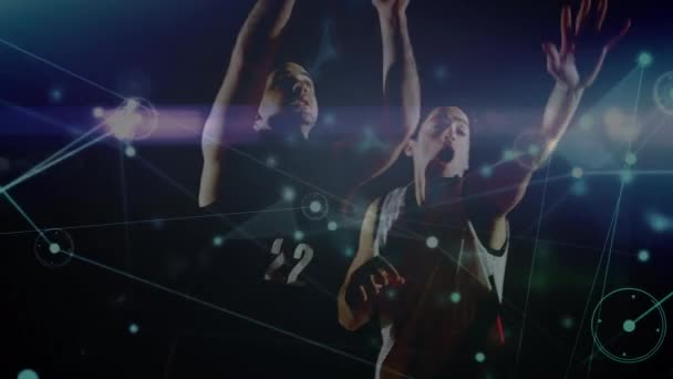 Animatie Van Netwerken Van Verbindingen Diverse Basketbalspelers Sportschool Mondiaal Concept — Stockvideo