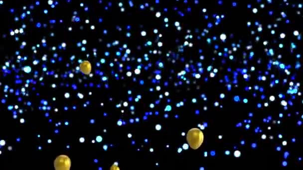 Анимация Золотых Шариков Над Красочными Пятнами Черном Фоне Новый Год — стоковое видео