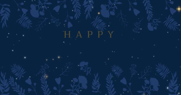 Анимация Счастливого Праздничного Текста Рождественское Поздравление Цветами Фиолетовом Фоне Рождество — стоковое видео