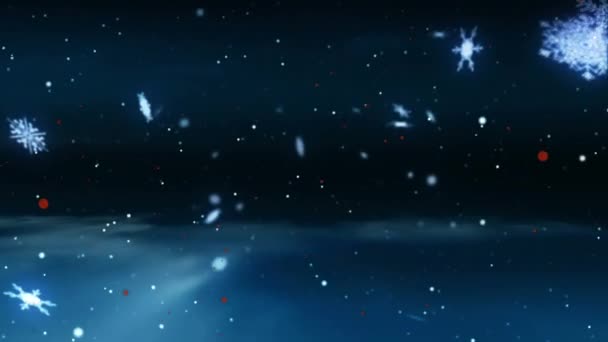 Snow Stars Falling Black Background Christmas Tradition Celebration Concept Digitally — Stock Video