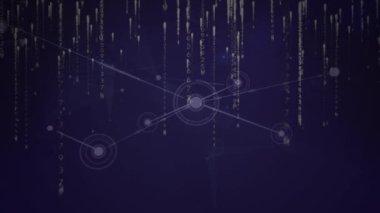 Karanlık arkaplanda bağlantılar ve veri işleme ağının animasyonu. küresel bilim ve dijital arayüz kavramı dijital olarak oluşturulmuş video.