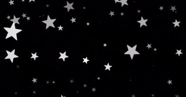 Siyah arka plana düşen beyaz noel yıldızlarının animasyonu. Noel, gelenek ve kutlama konsepti dijital olarak oluşturuldu.
